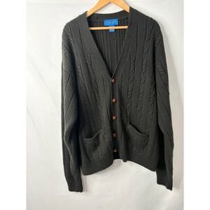 VTG Towncraft Cable Knit Cardigan Sweater Men XXL Black Old Money Grandpa Cobain